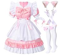 Irtysh Set di guanti pelosi da donna con orecchie di gatto pelose per travestimento da cameriera francese anime kawaii (rosa M)