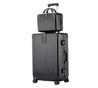 IRYZE Valigia Trolley Set Di Valigie Da 2 Pezzi Con Ruote Girevoli, Blocco Password, Custodia Rigida Da 14 Pollici Bagaglio a Mano (Color : Black, Size : 22in)