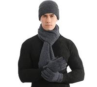 Irzaki Set invernale da uomo con cappello, sciarpa e golf, guanti touch screen, cappelli lavorati a maglia, sciarpa lunga termica, foderato in pile, per uomini e donne, sport all'aria aperta, Blu,