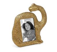 Isaac Jacobs 2” x 3” Resin Dinosaur Picture Frame, Vertical Keepsake Photo Frame with Easel and Hanging Tabs for Tabletop, Desktop & Wall Display (Brontosaurus, Gold)