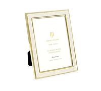 Isaac Jacobs Cornice portafoto in pelle bianca con metallo dorato (verticale e orizzontale), bordo Shagreen con cavalletto in tessuto nero, montaggio a parete, realizzata per tavolo, galleria