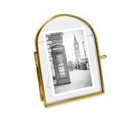Isaac Jacobs Cornice portafoto in stile vintage, in ottone ad arco e vetro con chiusura a medaglione (verticale), realizzata per esposizione da tavolo (2 x 3 cm, verticale, oro antico)
