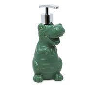Isaac Jacobs Dinosauro in ceramica verde, erogatore di sapone liquido/lozione con pompa in metallo cromato (contiene fino a 350 ml), ideale per bagno, piano di lavoro della cucina, accessorio da bagno