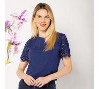 Isaac Mizrahi Live! T-shirt in cotone e modal con maniche in pizzo