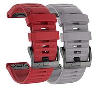 ISABAKE Cinturino Orologio per Garmin Fenix 6X / 6X PRO, Fenix 5X / 5X Plus, Accessori Fenix 3/3 HR, Cinturino QuickFit 26mm di Larghezza-Grey/Red
