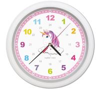 Isabel Iven - Orologio da parete per bambini con unicorno, con movimento silenzioso, per insegnare ai bambini a leggere un orologio, diametro 30 cm