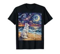 Isabella Husky Starry Night White Dog at The Beach Opera d'Arte Maglietta