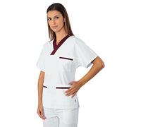 Isacco 045203 Collo a V Casacca con Inserto, Taglia XXL, Bianco/Bordeaux