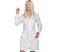 ISACCO Camice da Donna SINGAPORE con Polsi in Maglia e Zip in PoliCotone Bianco