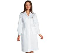 ISACCO Camice da Lavoro da Donna con Manica Lunga in 100% Cotone Satin (Bianco)