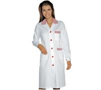 ISACCO Camice da Lavoro da Donna POSITANO in Policotone (Bianco+riga Rossa)