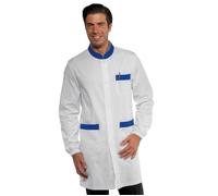 ISACCO Camice da Lavoro DOVER Uomo in Poliestere Cotone (Bianco/Blu Cina)