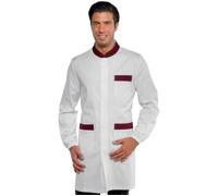 ISACCO Camice da Lavoro DOVER Uomo in Poliestere Cotone (Bianco/Bordeaux)