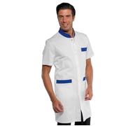 ISACCO Camice DOVER Uomo Mezza Manica in Poliestere Cotone (Bianco/Blu Cina)