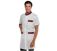 ISACCO Camice DOVER Uomo Mezza Manica in Poliestere Cotone (Bianco/Bordeaux)