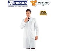 Isacco CAMICE Medico Lungo Bianco 100% Cotone Satin Manica Lunga Bottoni Tasche