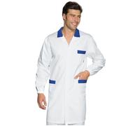 ISACCO Camice Mezza Manica TORONTO Unisex in 100% Cotone (Bianco/Blu Cina)