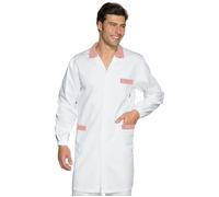 ISACCO Camice Mezza Manica TORONTO Unisex in 100% Cotone (Bianco/Riga Rossa)