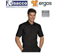 Isacco CAMICIA CARTAGENA Uomo Nera Manica Corta Slim Elasticizzata Collo Classic