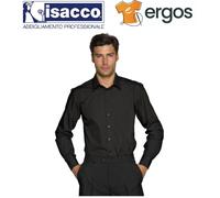 Isacco CAMICIA CARTAGENA Uomo Nera Manica Lunga Collo Classico Slim Lavoro