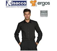 Isacco CAMICIA CARTAGENA Uomo Nera Manica Lunga Slim Elasticizzata Collo Classic