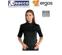 Isacco CAMICIA DETROIT Unisex Stretch Nero Collo Coreana Manica Corta Lavoro