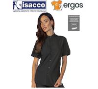 Isacco CAMICIA DETROIT Unisex Tecno Stretch Nero Collo Coreana Manica Corta