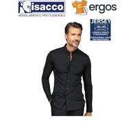 Isacco CAMICIA PORTORICO Unisex Jersey Manica Lunga Nera con Collo Coreana