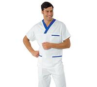 Isacco Casacca Collo a V Bianco+Blu Cina, Bianco+Blu Cina, S, 100% Cotone