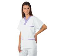 Isacco Casacca Collo a V Bianco+Lilla, Bianco+Lilla, M, 100% Cotone