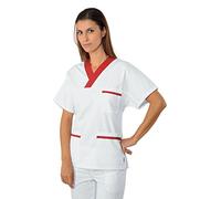 Isacco Casacca Collo a V Bianco+Rosso, Bianco+Rosso, S, 100% Cotone