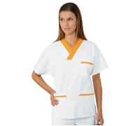 ISACCO Casacca Collo a V con Inserto Unisex in 100% Cotone (Bianco+albicocca)