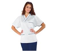 ISACCO Casacca Collo a V con Inserto Unisex in 100% Cotone (Bianco+blu)