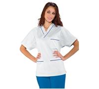 ISACCO Casacca Collo a V con Inserto Unisex in 100% Cotone (Bianco+blu Cina)