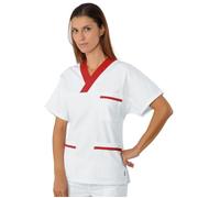ISACCO Casacca Collo a V con Inserto Unisex in 100% Cotone (Bianco+rosso)