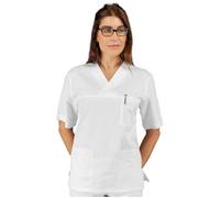ISACCO Casacca Collo a V Unisex Mezza Manica in 100% Cotone (Bianco)