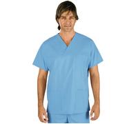 ISACCO Casacca Collo a V Unisex Mezza Manica in 100% Cotone (Celeste)