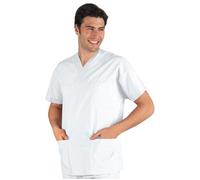 ISACCO Casacca Collo a V Unisex Mezza Manica in Policotone 195 Gr/m² (Bianco)