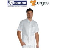 Isacco Casacca CORFU' Uomo 100% Cotone Bianca Collo Coreana Manica Corta Lavoro