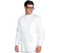 ISACCO Casacca Dentista Unisex con Polsi in Maglia in 100% Cotone (Bianco)