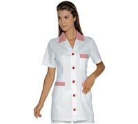 ISACCO Casacca MARBELLA Donna Mezza Manica in 100% Cotone (Bianco+riga Rossa)