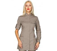 Isacco - Casacca Mezza Manica Slim Antigua Donna per Infermiere, Dentista, Fisioterapista, Medico, Dottore, Estetista, in Poliestere, Chiusura Bottoni, Collo alla Coreana (Tortora-Fango M)