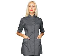 Isacco - Casacca Mezza Manica Slim Antigua Donna per Infermiere, Dentista, Fisioterapista, Medico, Dottore, Estetista, in Poliestere, Chiusura Bottoni, Collo alla Coreana (Grigio L)