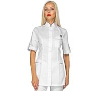 Isacco - Casacca Mezza Manica Slim Antigua Donna per Infermiere, Dentista, Fisioterapista, Medico, Dottore, Estetista, in Poliestere, Chiusura Bottoni, Collo alla Coreana (Grigio-Bianco S)