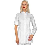 Isacco - Casacca Slim Antigua Donna per Infermiere, Dentista, Fisioterapista, Medico, Dottore, Estetista, Laboratorio, in Poliestere, Chiusura Bottoni, Collo alla Coreana (Bianco M)