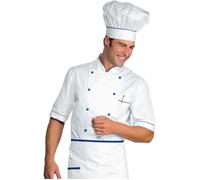 ISACCO Giacca Cuoco ALICANTE Unisex Mezza Manica in P100% Cotone Bianco+blu Cina