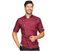 ISACCO Giacca Cuoco BELFAST Unisex Mezza Manica Poliestere Impermeabile Bordeaux