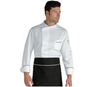 ISACCO Giacca Cuoco BILBAO Unisex in 100% Poliestere Impermeabile (Bianco+nero)