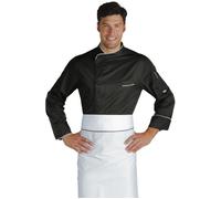 ISACCO Giacca Cuoco BILBAO Unisex in 100% Poliestere Impermeabile (Nero+bianco)