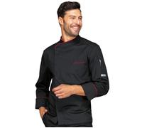 ISACCO Giacca Cuoco BILBAO Unisex in Poliestere Cotone (Nero+rosso)